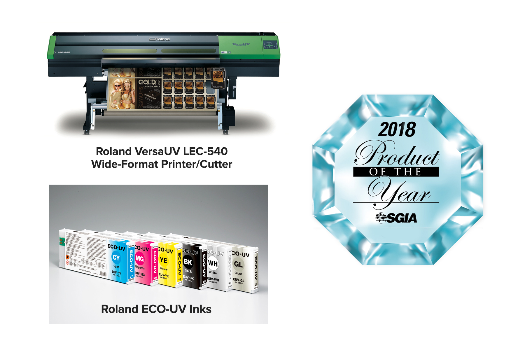 Impresora/cortadora VersaUV® LEC-540 y Tintas ECO-UV de Roland DG, ganadoras del premio Producto del Año de SGIA 2018