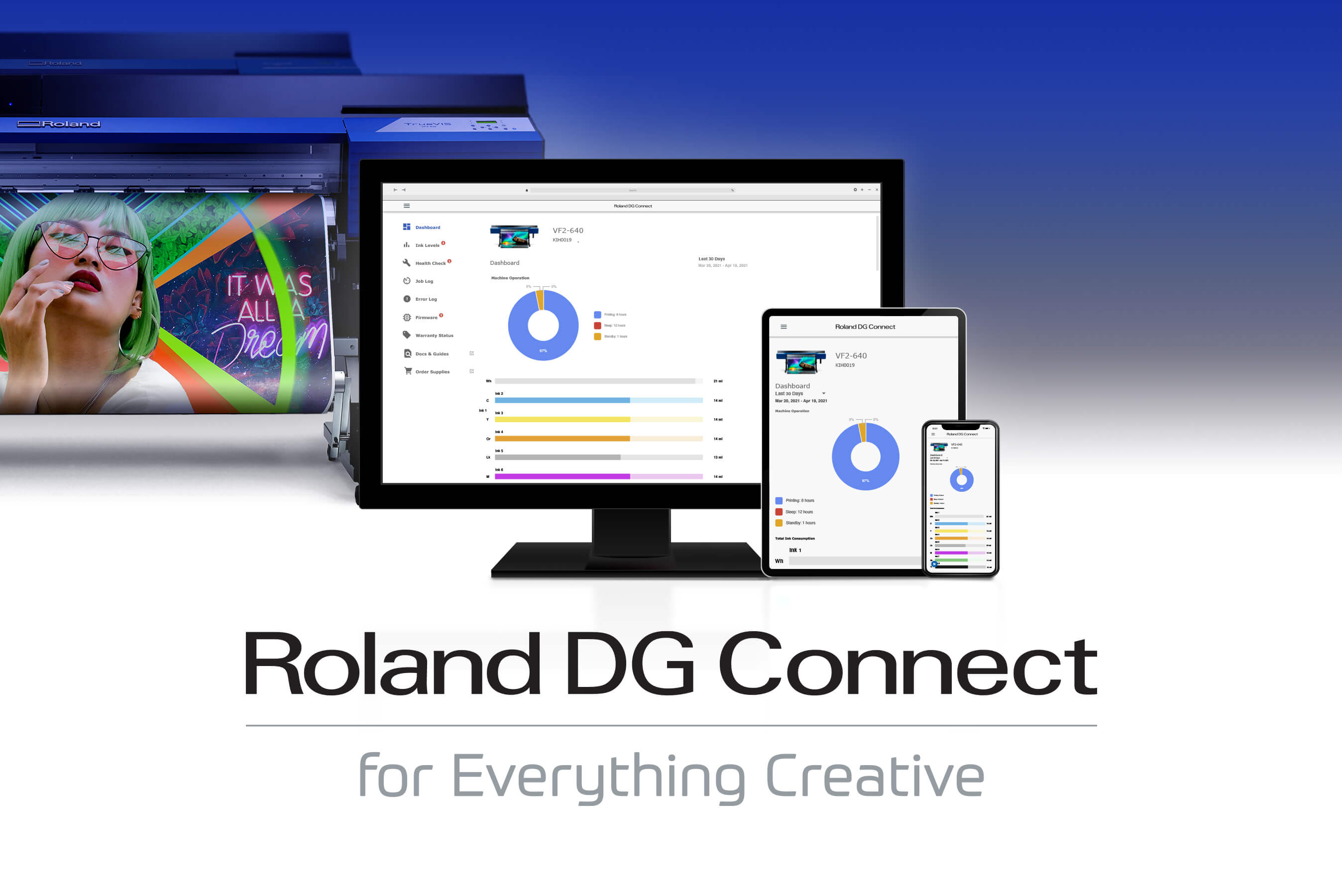 Captura de pantalla de la nueva App Roland DG Connect