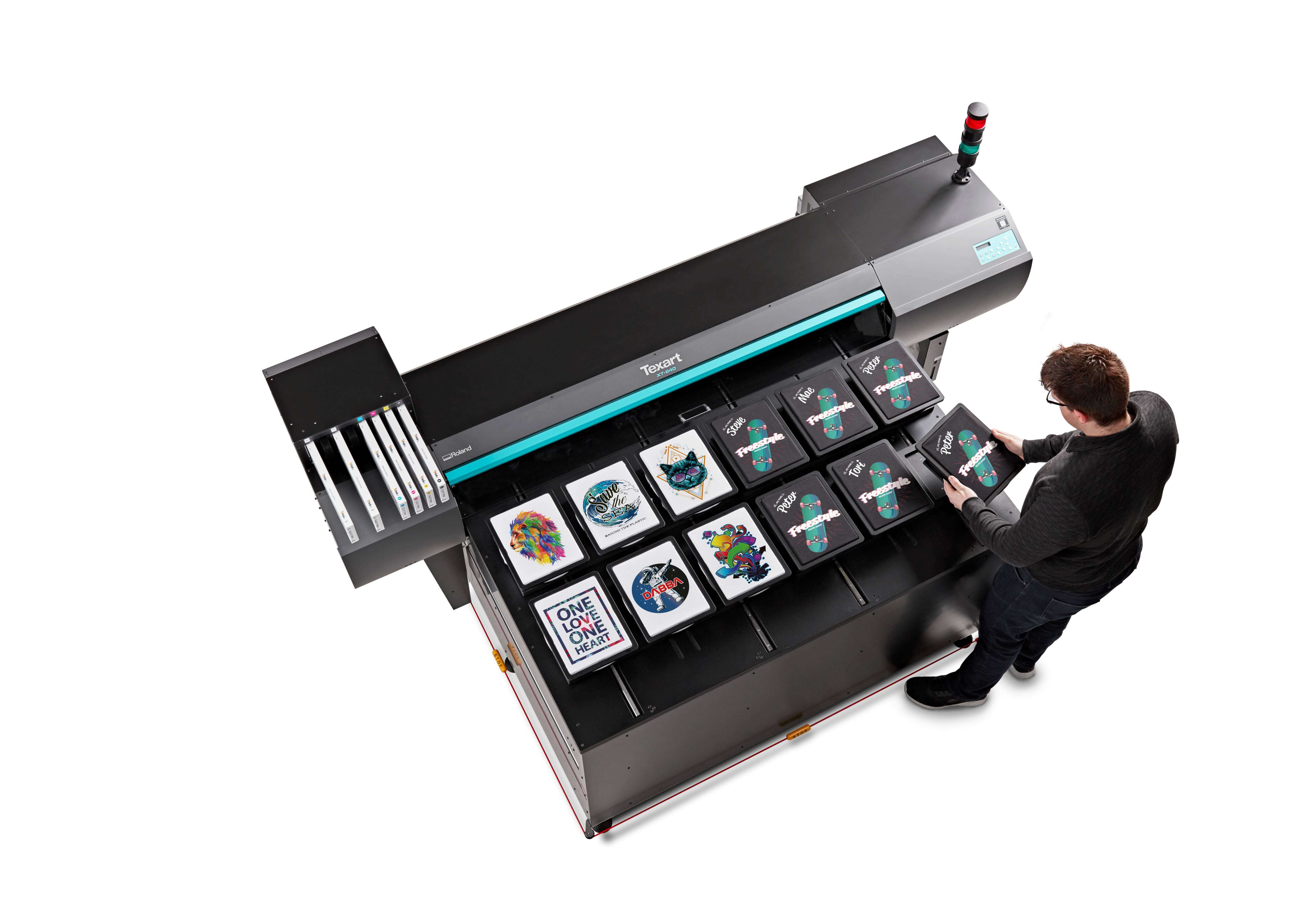 Image of Roland DGA's new Texart XT-640S direct-to-garment printer.