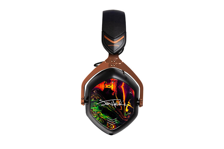 VMODA headphones in profile view with custom Jimi Hendrix graphics