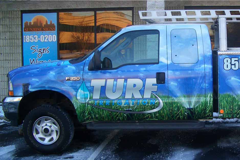 Sunrise Signs VersaCAMM vehicle wrap for Turf Irrigation of NJ