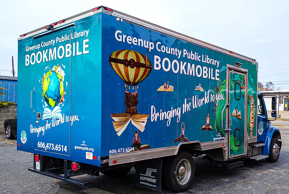 Young Signs produced this colorful bookmobile wrap on its Roland DG TrueVIS VG2 printer/cutter.