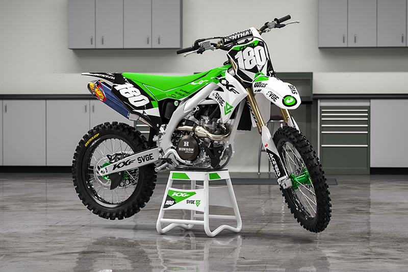 Motocicleta para motocross con gráficos verde lima