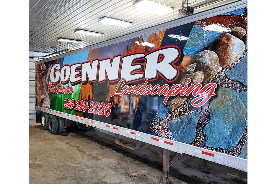 Just Fab Graphics can wrap even the largest vehicles, including this semi-trailer from client company Goenner Landscaping.
