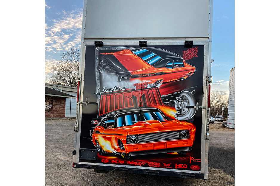 Trailer wraps like this one by Z7GFX show off  the orange colors printed on their Roland DG TrueVIS VF2 printer/cutter.